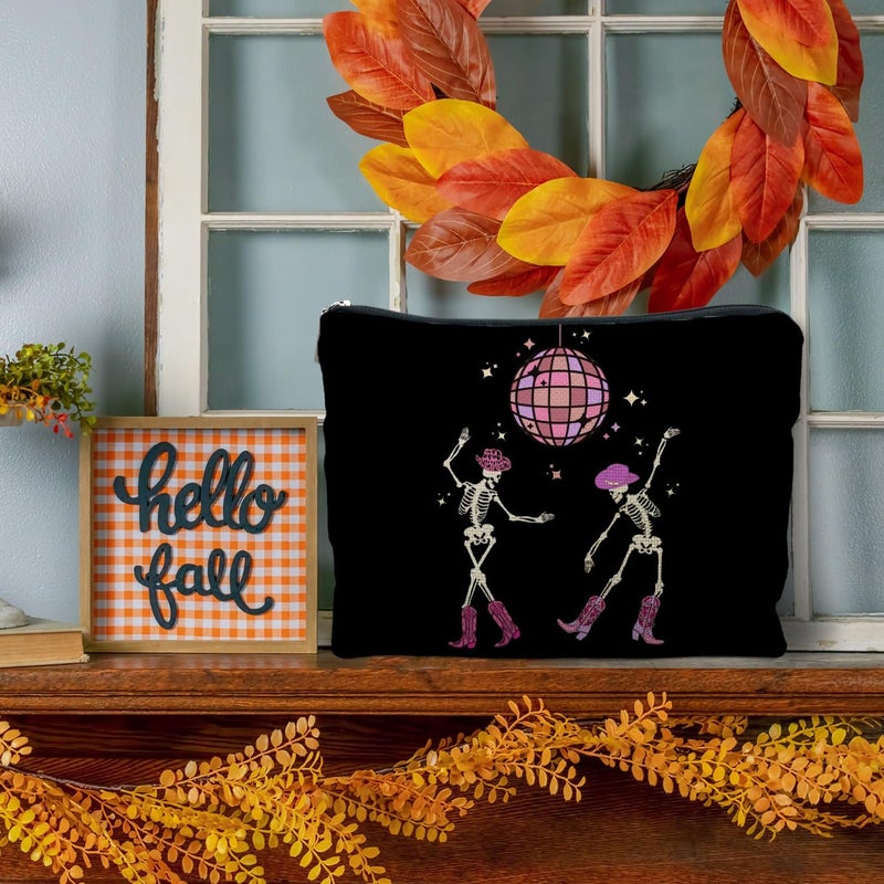 RYYCDOI Funny Disco Dancing Skeleton Makeup Bag, Goth Gothic Skull Cosmetic for Women, Halloween Gifts, Dark Academia Makeup Pouch, Horror Bag - Image 4